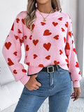 Anokhinaliza Heart Round Neck Long Sleeve Sweater