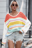 Anokhinaliza Hollow Striped Color Block Round Neck Sweater