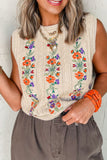 Anokhinaliza Embroidered Cable-Knit Round Neck Sweater Vest