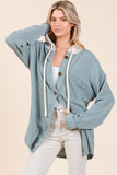 Anokhinaliza BOMBOM Textured Button Down Drawstring Hooded Shacket