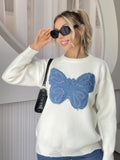 Anokhinaliza Butterfly Round Neck Long Sleeve Sweater