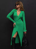 Anokhinaliza Tied Collared Neck Long Sleeve Sweater Dress