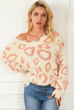 Anokhinaliza Distressed Trim Leopard V-Neck Sweater