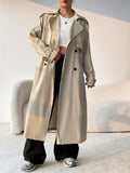 Anokhinaliza Collared Neck Long Sleeve Longline Trench Coat