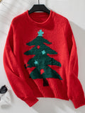 Anokhinaliza Christmas Tree Round Neck Raglan Sleeve Sweater