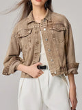 Anokhinaliza Pocketed Collared Neck Denim Jacket