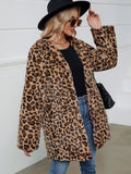 Anokhinaliza Fuzzy Leopard Hooded Long Sleeve Jacket