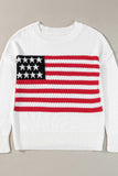 Anokhinaliza US Flag Side Slit Drop Shoulder Sweater