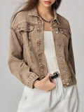 Anokhinaliza Pocketed Collared Neck Denim Jacket