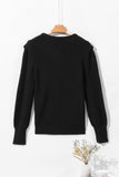 Anokhinaliza Solid Color Notched Long Sleeve Sweater