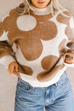 Anokhinaliza Contrast Flower Mock Neck Long Sleeve Sweater