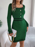 Anokhinaliza Contrast Trim Long Sleeve Sweater Dress