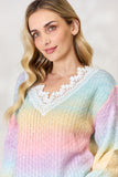 Anokhinaliza BiBi Rainbow Gradient Crochet Deetail Sweater