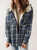 Anokhinaliza Plaid Snap Down Plush Hooded Jacket