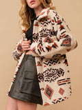 Anokhinaliza Geometric Button Up Long Sleeve Sherpa Jacket