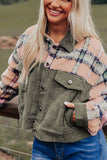 Anokhinaliza Plaid Corduroy Flap Pockets Button Up Jacket