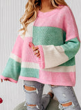 Anokhinaliza Color Block Round Neck Drop Shoulder Sweater