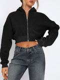 Anokhinaliza Zip Up Long Sleeve Hooded Cropped Jacket