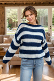 Anokhinaliza Striped Boat Neck Long Sleeve Sweater