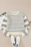 Anokhinaliza Striped Round Neck Dropped Shoulder Sweater