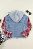 Anokhinaliza Raw Hem Drawstring Plaid Denim Jacket