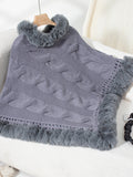 Anokhinaliza Fuzzy Hem Cable-Knit Poncho