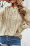 Anokhinaliza Openwork Round Neck Long Sleeve Sweater