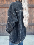 Anokhinaliza Studded Collared Neck Button Down Jacket