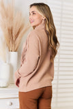 Anokhinaliza Woven Right Turtleneck Fringe Front Long Sleeve Sweater