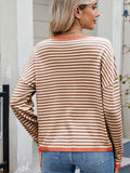 Anokhinaliza Striped Contrast Round Neck Long Sleeve Sweater