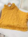 Anokhinaliza Fuzzy Hem Cable-Knit Poncho