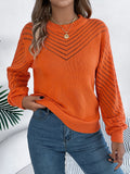 Anokhinaliza Openwork Round Neck Long Sleeve Knit Top