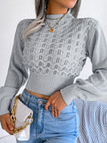 Anokhinaliza Openwork Mock Neck Long Sleeve Cropped Sweater