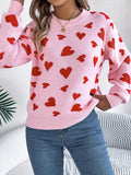 Anokhinaliza Heart Round Neck Long Sleeve Sweater