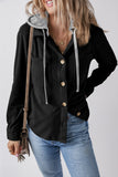 Anokhinaliza Drawstring Button Up Long Sleeve Hooded Jacket