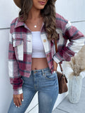 Anokhinaliza Perfee Plaid Button Up Drop Shoulder Cropped Jacket