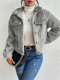 Anokhinaliza Fuzzy Button Up Collared Neck Jacket