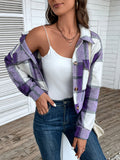 Anokhinaliza Perfee Plaid Button Up Drop Shoulder Cropped Jacket