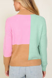 Anokhinaliza Color Block Mock Neck Ribbed Trim Sweater