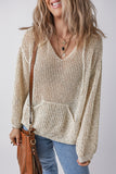 Anokhinaliza Openwork Dropped Shoulder Hooded Knit Top