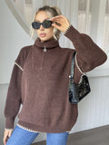 Anokhinaliza Quarter Zip Contrast Dropped Shoulder Sweater