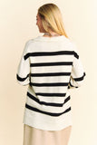 Anokhinaliza Davi & Dani High-Low Side Slit Striped Johnny Collar Sweater