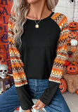 Anokhinaliza Printed Round Neck Raglan Sleeve Blouse