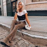 concert outfit Popular Products 2024 Summer New Elastic High Waist Leopard Print Flared Pants Women's Long