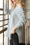 Anokhinaliza Side Slit Boat Neck Long Sleeve Sweater