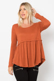 Anokhinaliza Be Stage Full Size Texture Babydoll Round Neck Long Sleeve Knit Top