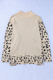 Anokhinaliza Slit Leopard Mock Neck Dropped Shoulder Sweater