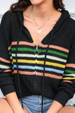 Anokhinaliza Striped Zip Up Hooded Sweater Cardigan