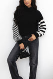 Anokhinaliza Striped & Checkered Turtleneck Dropped Shoulder Sweater