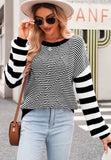 Anokhinaliza Striped Round Neck Dropped Shoulder Sweater